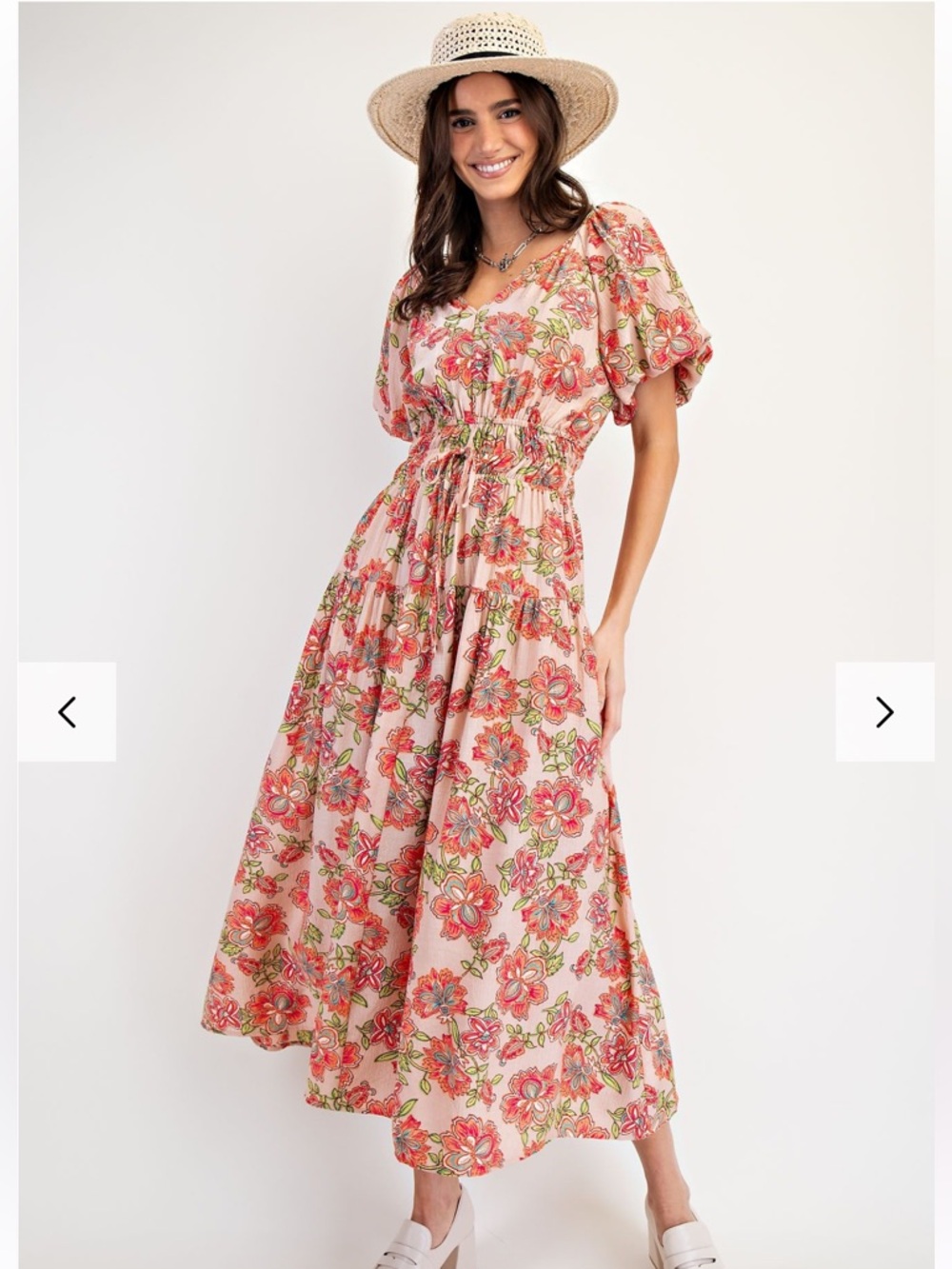 137. NWT easel Green Floral Maxi Dress with Smocked Waist - Picture 5 of 8
